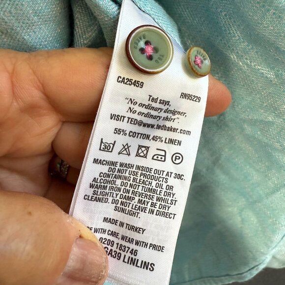 Ted Baker London Linen Blend Long Sleeve Button Down Shirt Men 5 Blue Timeless - Picture 3 of 6